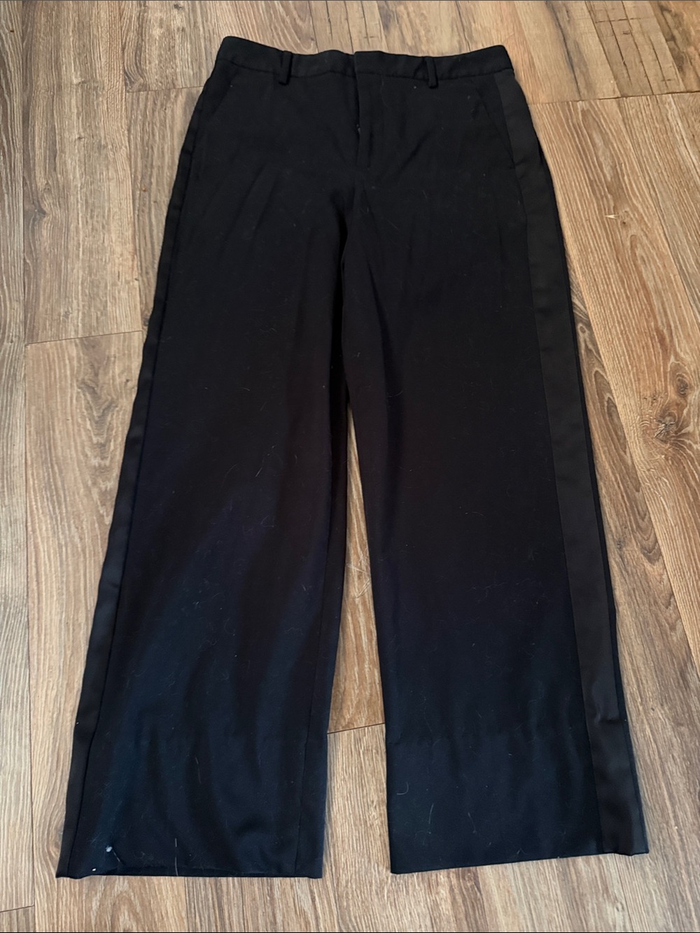 Banana Republic Black Wide-Leg Trousers with Side Satin Stripe